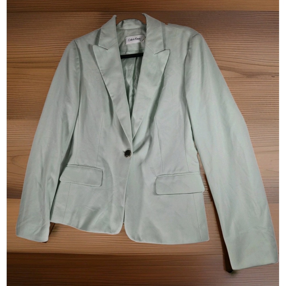 Calvin Klein Women's Size 6 Mint Green One Button Blazer Career Jacket